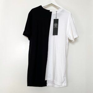 Half White Half Black Longline Tshirt